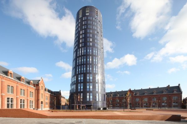 Blue brick circular tower