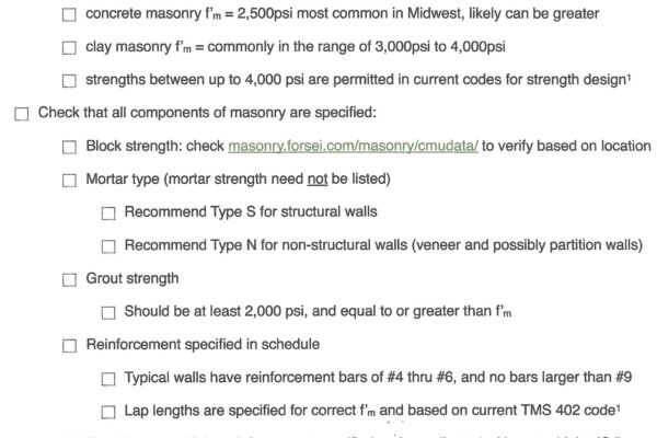 masonry checklist